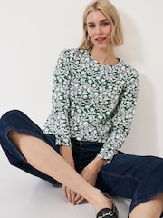 Crew Clothing Company Green Cassandra Stripe Button Top - Image 1 of 5