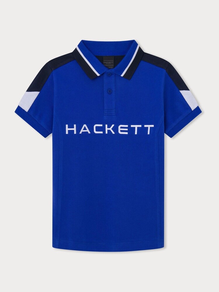 Hackett Older Boys London Blue 100% Cotton Polo Shirt - Image 1 of 3 Hackett Older Boys London Blue 100% Cotton Polo Shirt - Image 1 of 3