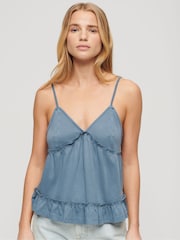 Superdry Blue 100% Cotton Tiered Jersey Cami Top - Image 1 of 3