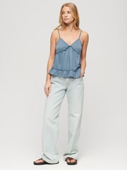 Superdry Blue 100% Cotton Tiered Jersey Cami Top - Image 2 of 3