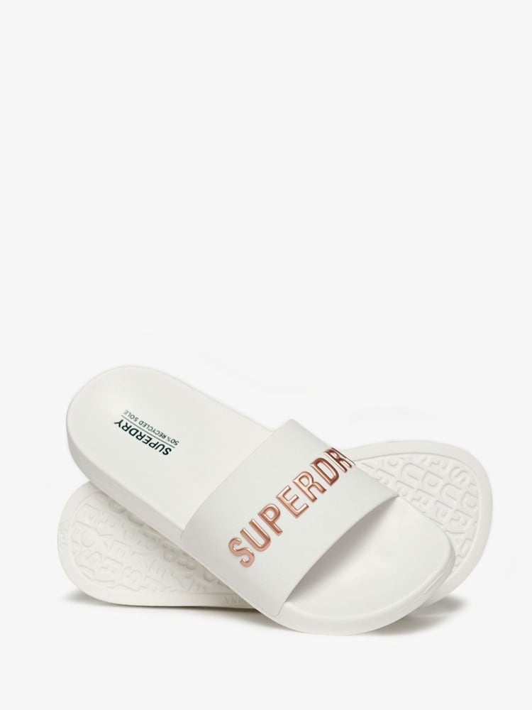 Superdry White Vegan Logo Pool Sliders - Image 1 of 5