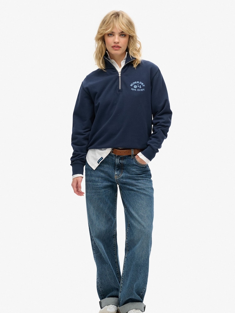 Superdry Blue Athletic Essentials Half Zip Sweatshirt - Image 6 of 7