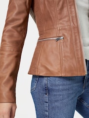 Urban Code Brown Collarless Leather Jacket - Image 4 of 5
