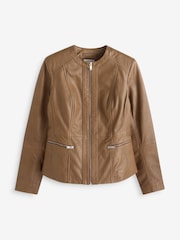 Urban Code Brown Collarless Leather Jacket - Image 5 of 5