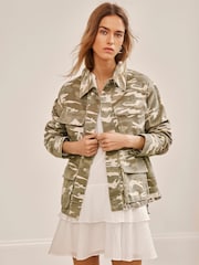 Mint Velvet Green Camouflage Denim 100% Cotton Jacket - Image 2 of 4