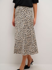 Kaffe Jasmina Elastic Waist Print Black Midi Skirt - Image 1 of 6