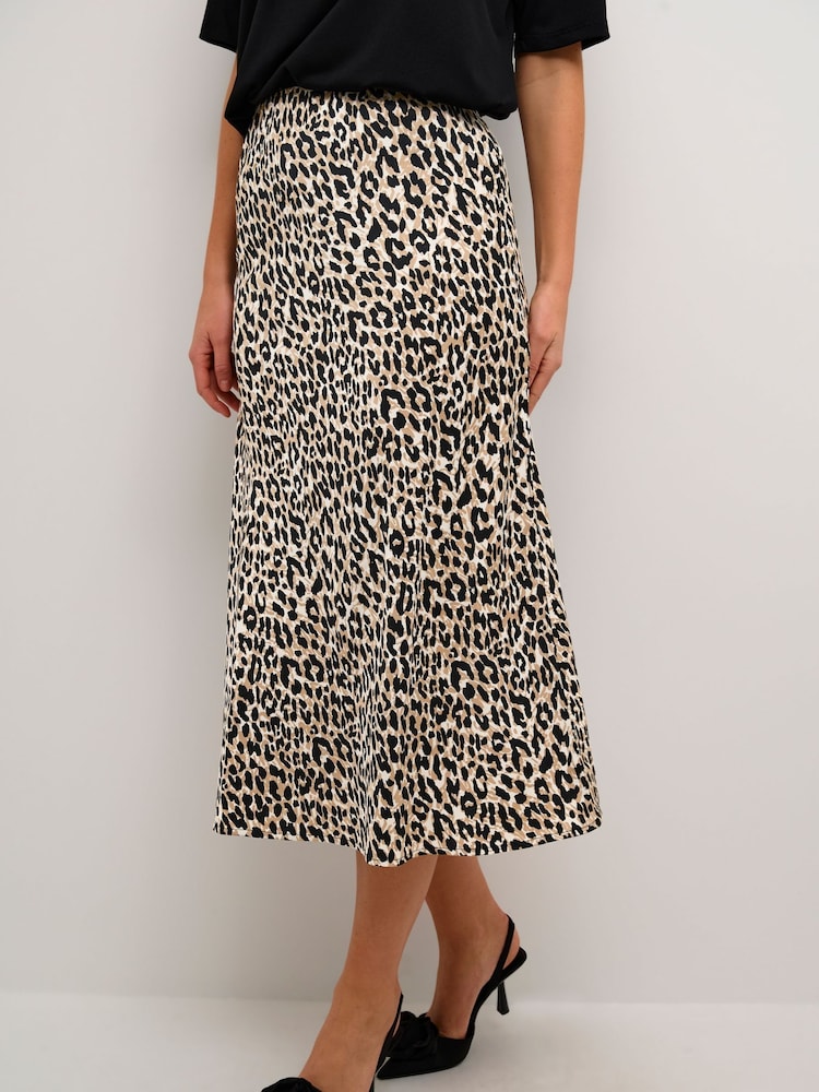 Kaffe Jasmina Elastic Waist Print Black Midi Skirt - Image 1 of 6