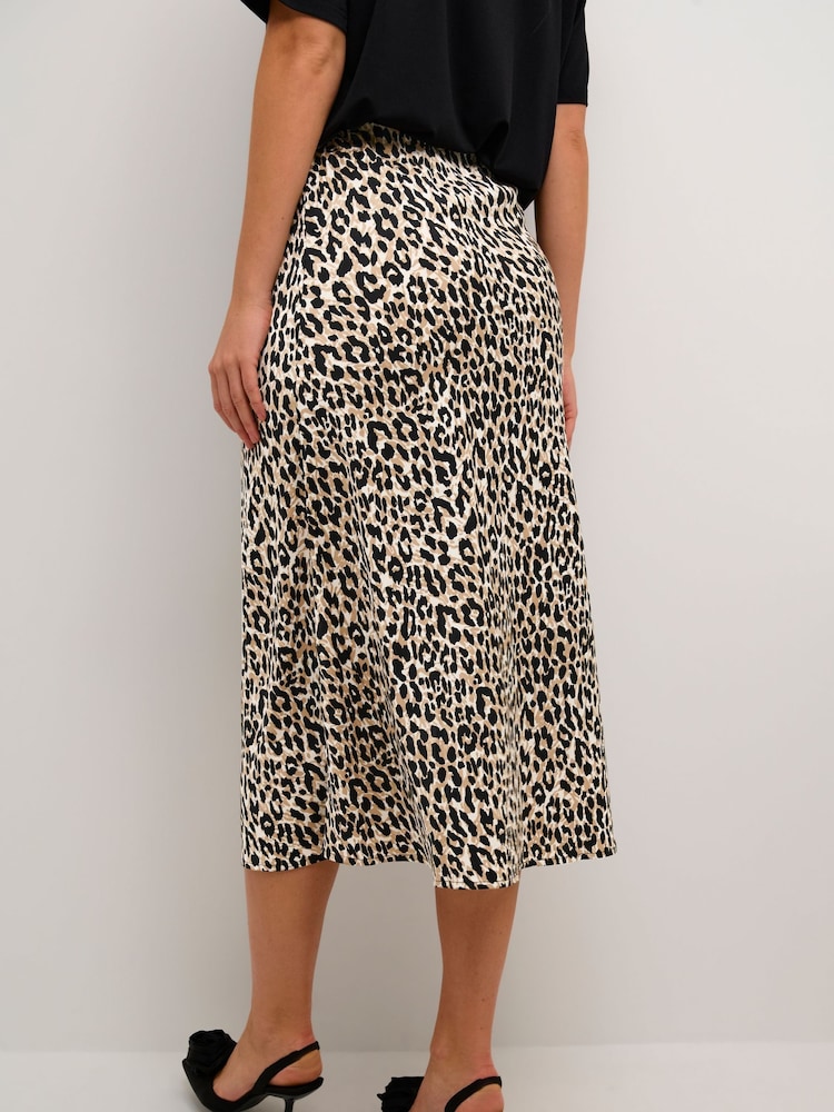 Kaffe Jasmina Elastic Waist Print Black Midi Skirt - Image 2 of 6