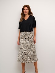 Kaffe Jasmina Elastic Waist Print Black Midi Skirt - Image 3 of 6