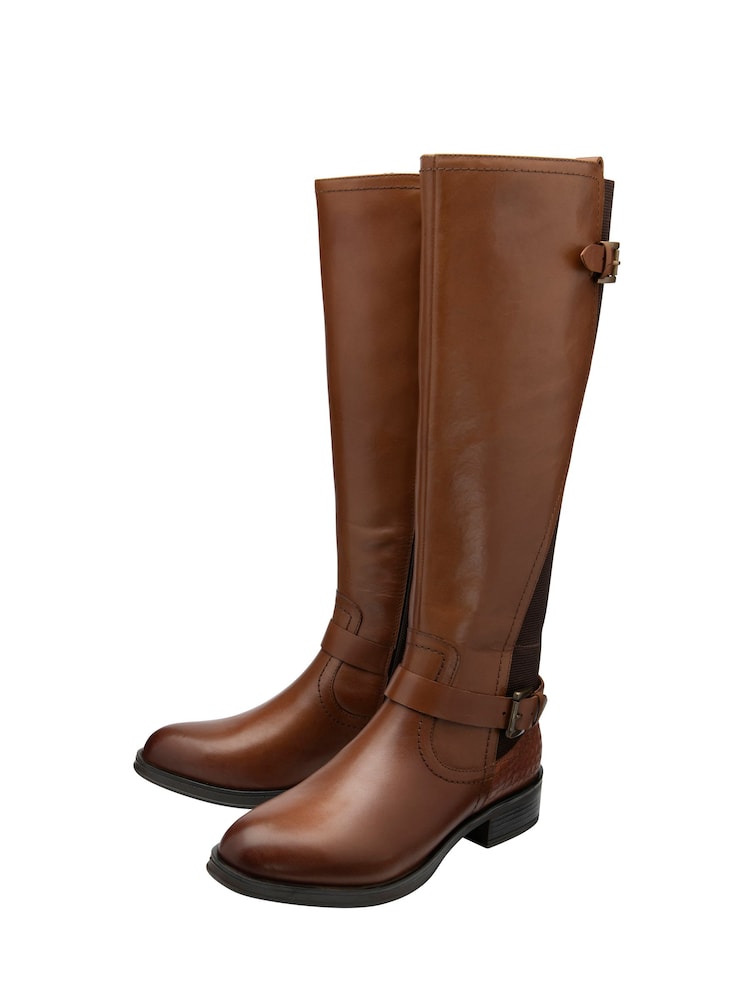 Ravel Brown Ground Leather Knee-High Boots - Image 2 of 4