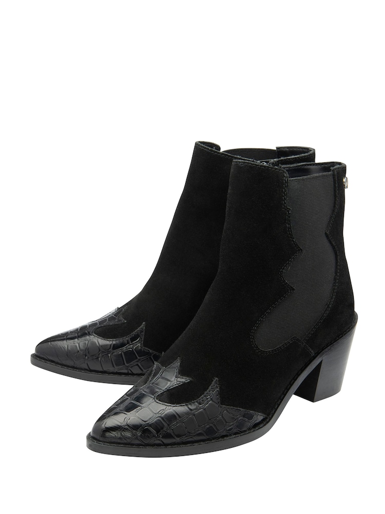 Ravel Black Suede And Patent Ankle Boots - Image 2 of 4