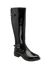 Ravel Dark Black Leather Knee-High Boots - Image 1 of 4