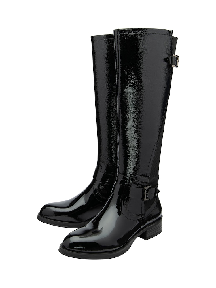 Ravel Dark Black Leather Knee-High Boots - Image 2 of 4