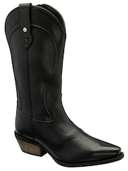 Ravel Black Leather Mid Calf Zip-Up Western Cowboy Boots - Image 1 of 4