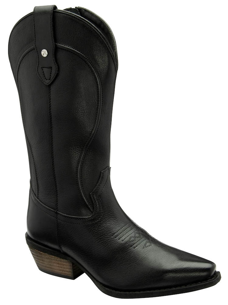 Ravel Black Leather Mid Calf Zip-Up Western Cowboy Boots - Image 1 of 4