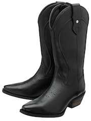 Ravel Black Leather Mid Calf Zip-Up Western Cowboy Boots - Image 2 of 4