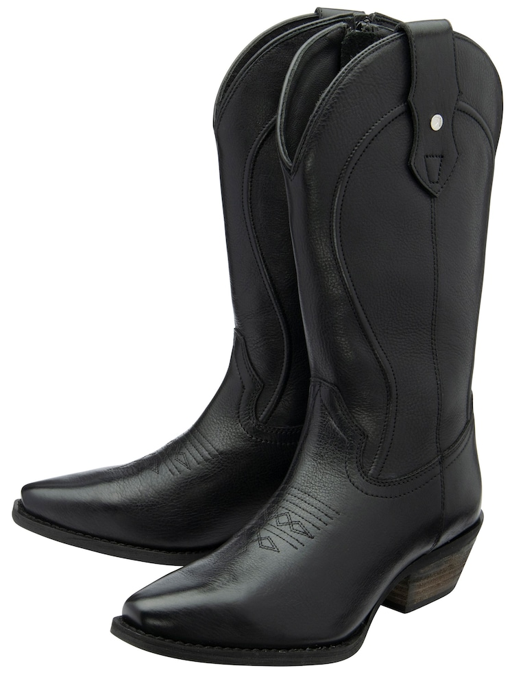 Ravel Black Leather Mid Calf Zip-Up Western Cowboy Boots - Image 2 of 4