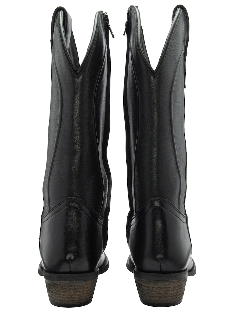 Ravel Black Leather Mid Calf Zip-Up Western Cowboy Boots - Image 3 of 4