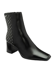 Ravel Black Leather Block-Heel Ankle Boots - Image 1 of 4