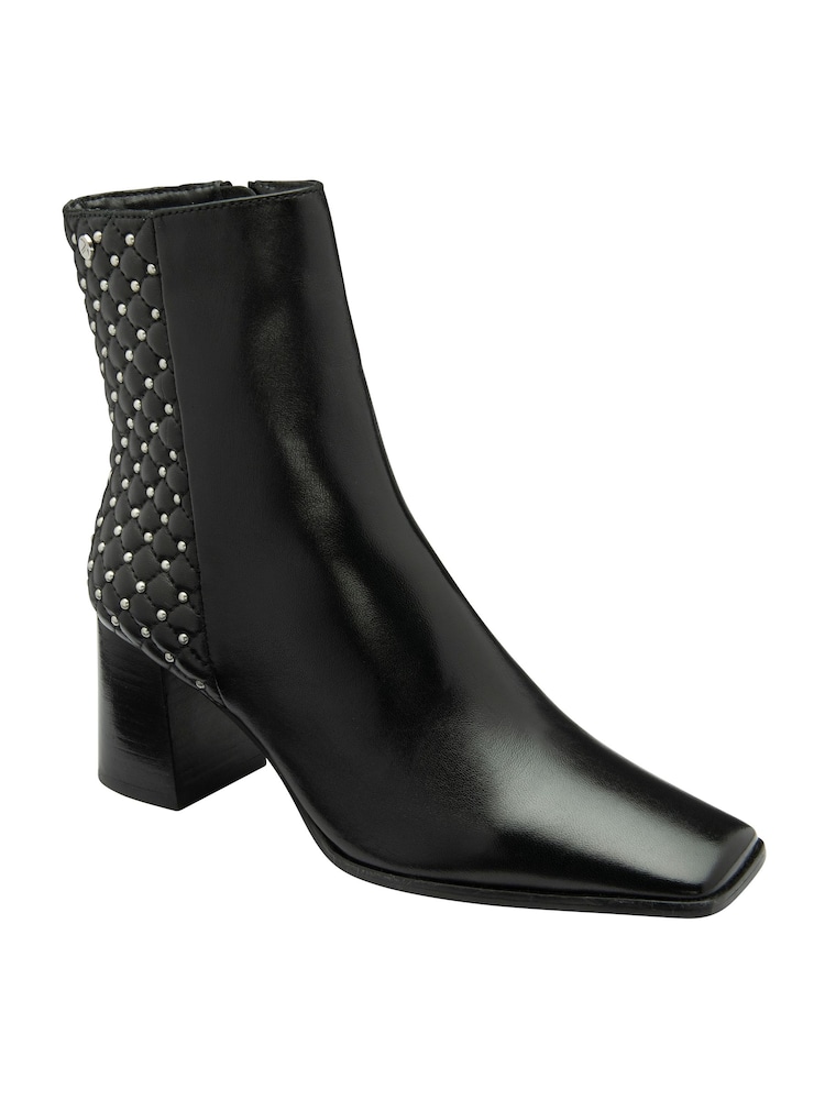 Ravel Black Leather Block-Heel Ankle Boots - Image 1 of 4