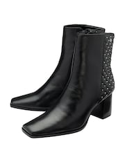 Ravel Black Leather Block-Heel Ankle Boots - Image 2 of 4