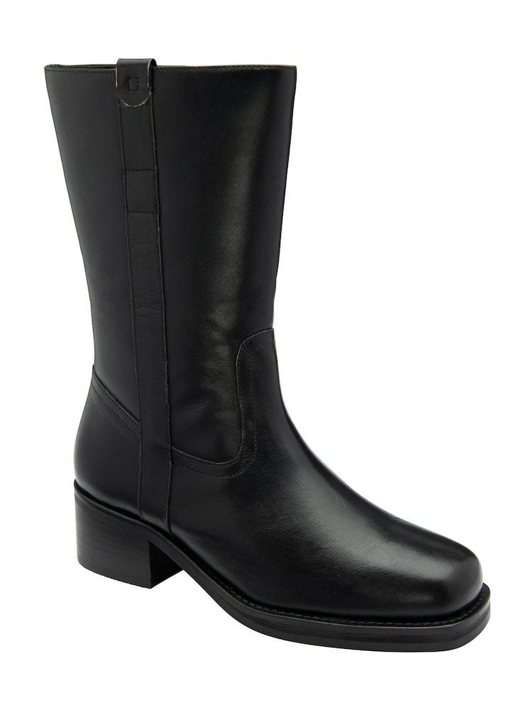 Ravel Black Leather Zip-Up Mid-Calf Boots - Image 1 of 4