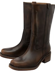 Ravel Brown Leather Zip-Up Mid-Calf Boots - Image 2 of 4