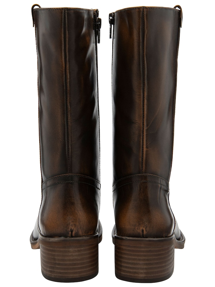 Ravel Brown Leather Zip-Up Mid-Calf Boots - Image 3 of 4