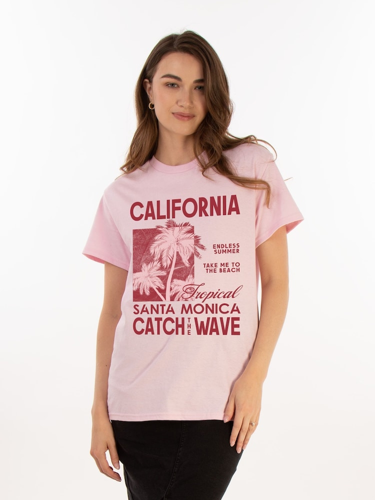 Brands In Pink Women Boyfriend Fit California Catch The Wave Baby 100% Cotton T-Shirt - Image 1 of 3