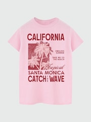 Brands In Pink Women Boyfriend Fit California Catch The Wave Baby 100% Cotton T-Shirt - Image 2 of 3