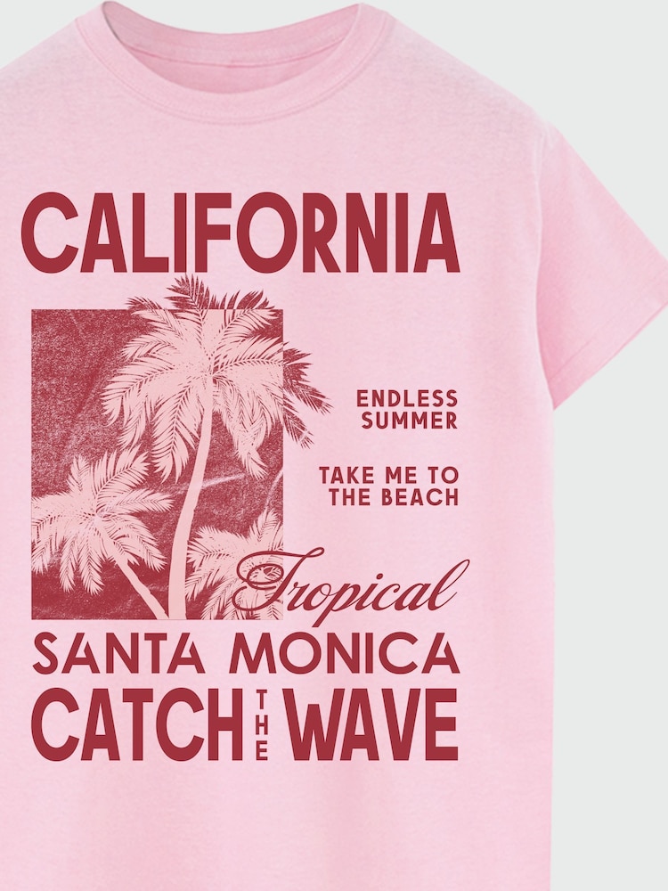 Brands In Pink Women Boyfriend Fit California Catch The Wave Baby 100% Cotton T-Shirt - Image 3 of 3