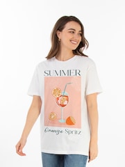 Brands In White Women Boyfriend Fit Summer Orange Spritz 100% Cotton T-Shirt - Image 1 of 3