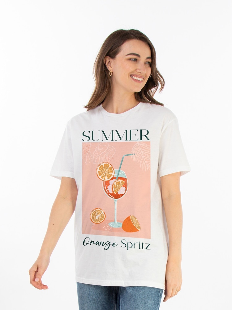 Brands In White Women Boyfriend Fit Summer Orange Spritz 100% Cotton T-Shirt - Image 1 of 3