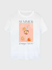 Brands In White Women Boyfriend Fit Summer Orange Spritz 100% Cotton T-Shirt - Image 2 of 3