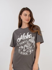 Brands In Grey Women Boyfriend Fit Aloha Hawaii 100% Cotton T-Shirt - Image 1 of 3