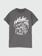 Brands In Grey Women Boyfriend Fit Aloha Hawaii 100% Cotton T-Shirt - Image 2 of 3