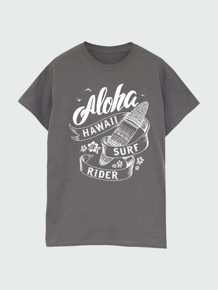 Brands In Grey Women Boyfriend Fit Aloha Hawaii 100% Cotton T-Shirt - Image 2 of 3