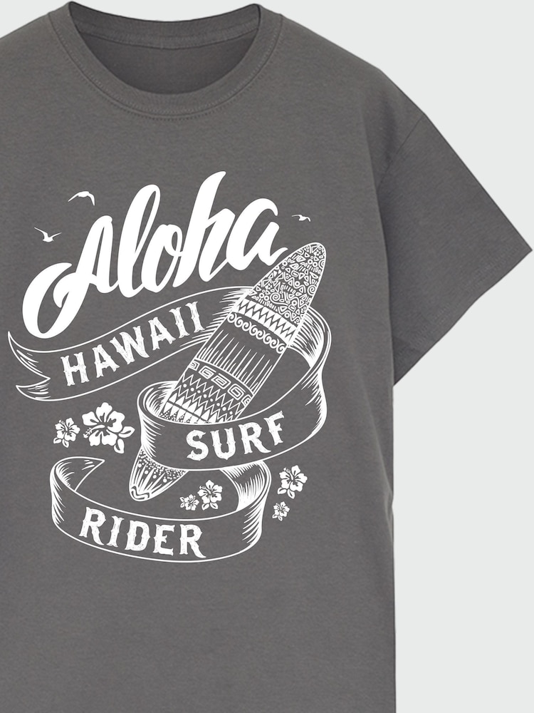 Brands In Grey Women Boyfriend Fit Aloha Hawaii 100% Cotton T-Shirt - Image 3 of 3