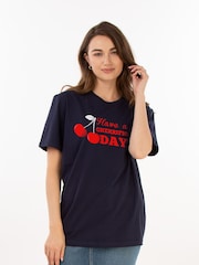 Brands In Blue Women Boyfriend Fit Have A Cherrific Day 100% Cotton T-Shirt - Image 1 of 3