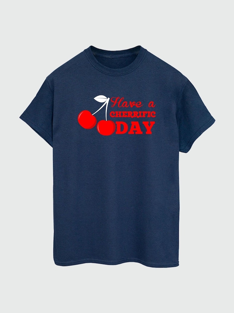 Brands In Blue Women Boyfriend Fit Have A Cherrific Day 100% Cotton T-Shirt - Image 2 of 3
