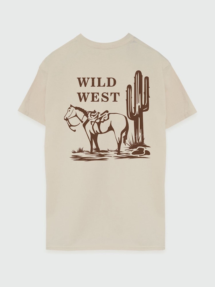 Brands In Natural Girl Women Boyfriend Fit Wild West Cow 100% Cotton T-Shirt - Image 2 of 3
