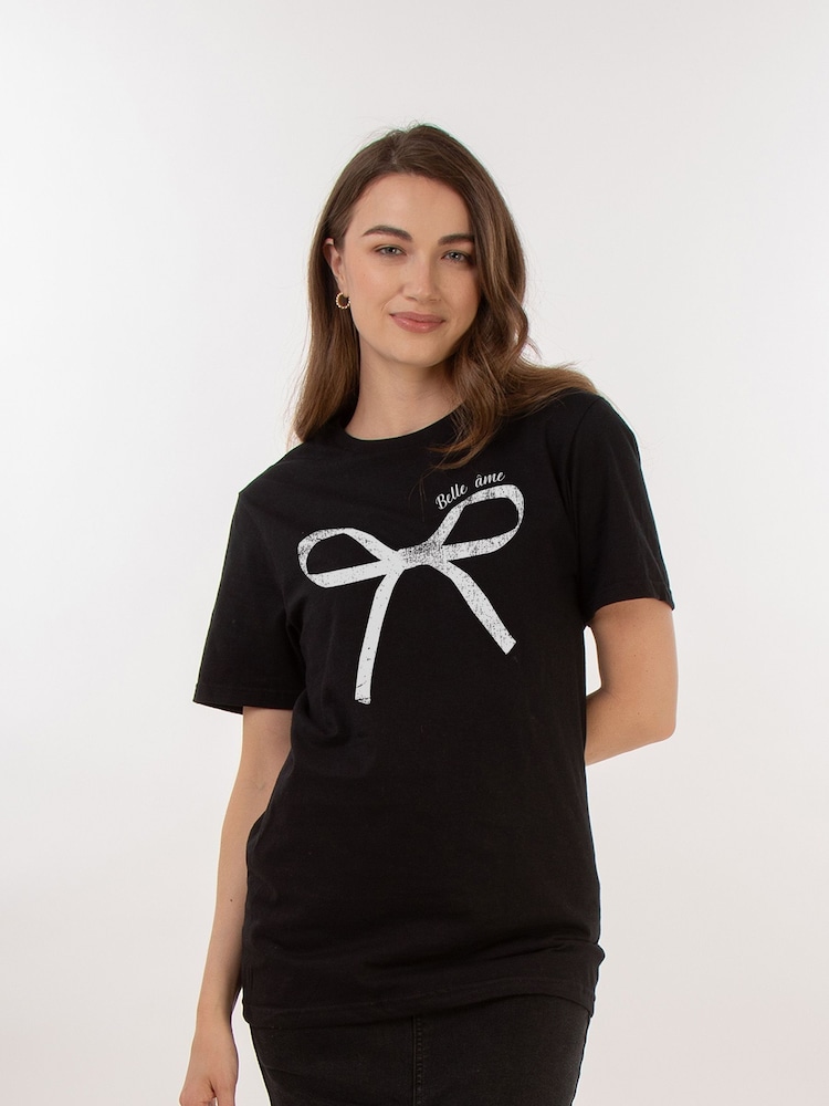 Brands In Black Women Boyfriend Fit Bow Belle Ame 100% Cotton T-Shirt - Image 1 of 3