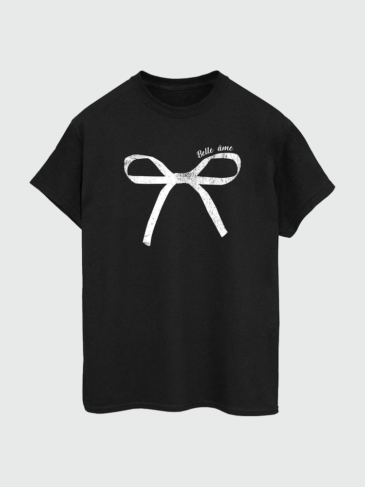 Brands In Black Women Boyfriend Fit Bow Belle Ame 100% Cotton T-Shirt - Image 2 of 3
