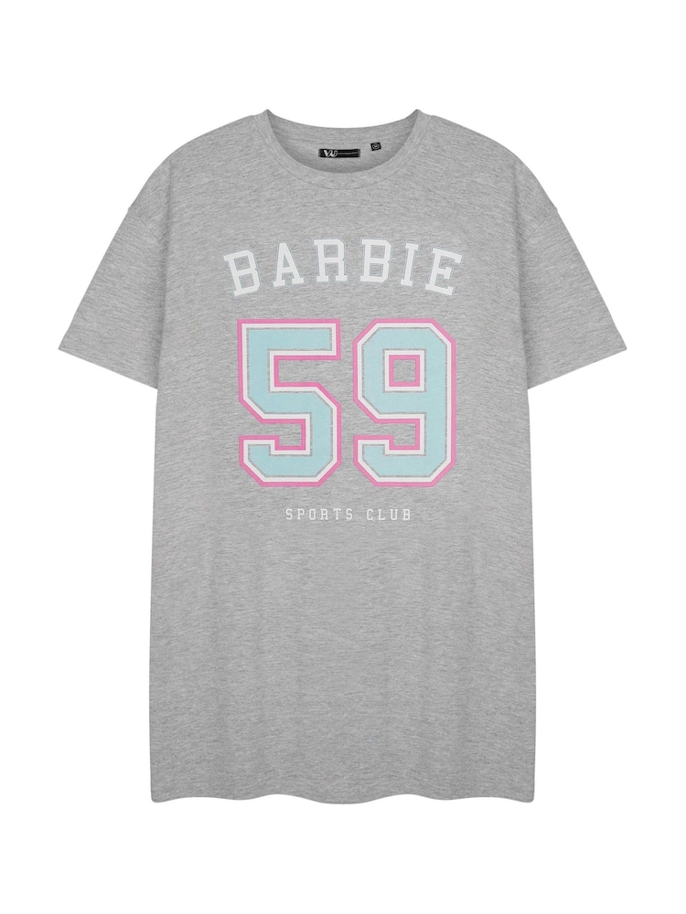 Vanilla Underground Grey Barbie Womens Licensed 100% Cotton T-Shirt Night Dress - Image 1 of 6 Vanilla Underground Grey Barbie Womens Licensed 100% Cotton T-Shirt Night Dress - Image 1 of 6