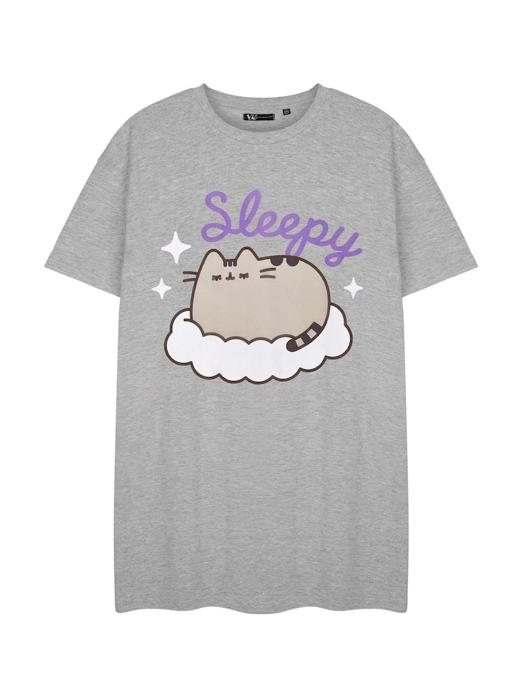 Vanilla Underground Grey Womens Pusheen Licensed 100% Cotton T-Shirt Night Dress - Image 1 of 6