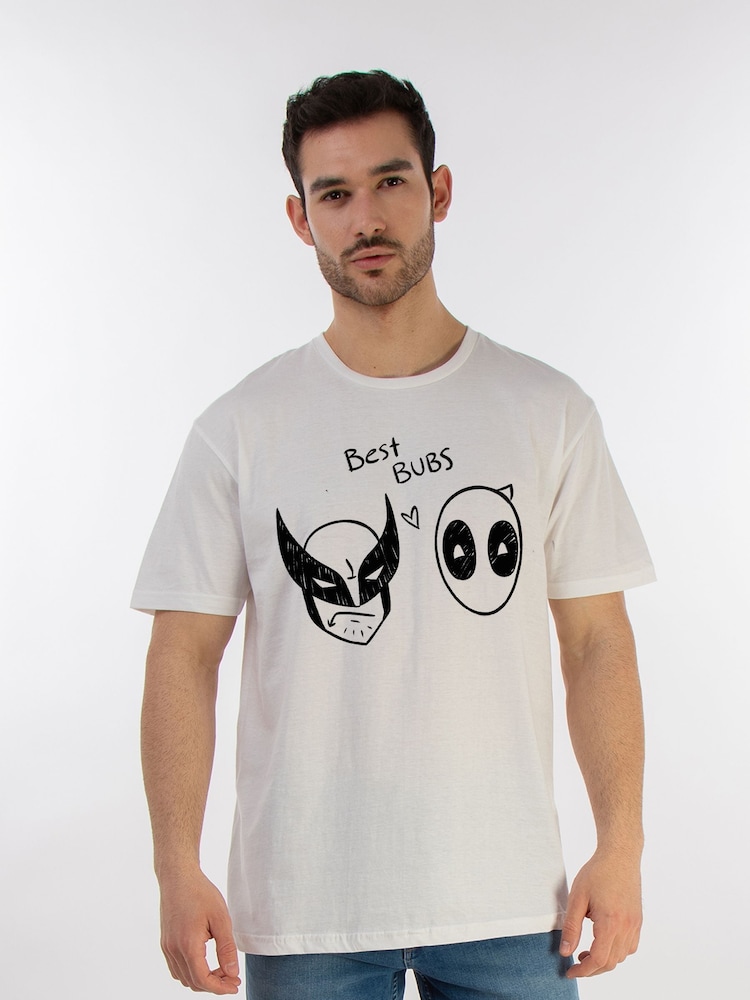 Brands In White Mens Deadpool and Wolverine Best Bubs Drawing 100% Cotton T-Shirt - Image 1 of 3