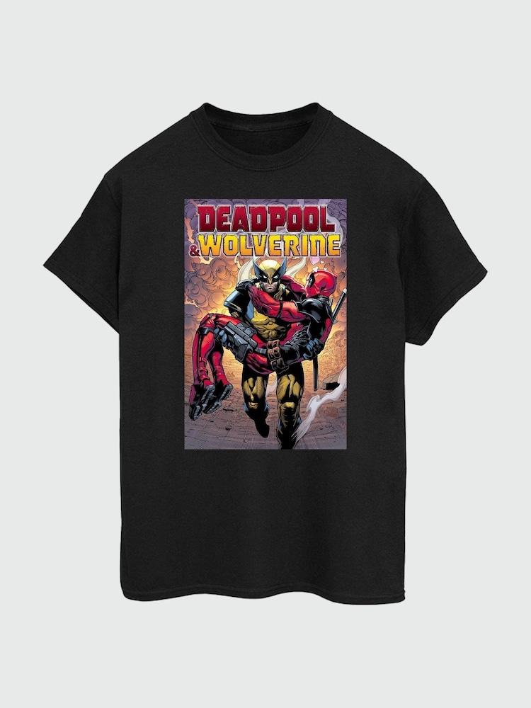Brands In Black Mens Deadpool and Wolverine Poster 100% Cotton T-Shirt - Image 1 of 3