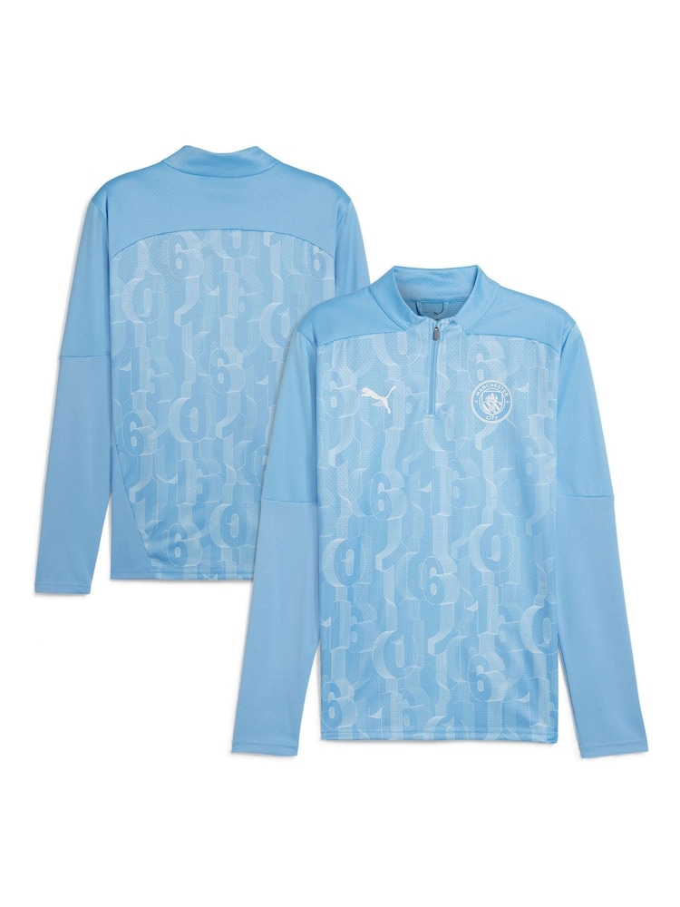 Puma Blue Manchester City Pre Match Quarter Zip Sweatshirt - Image 1 of 3