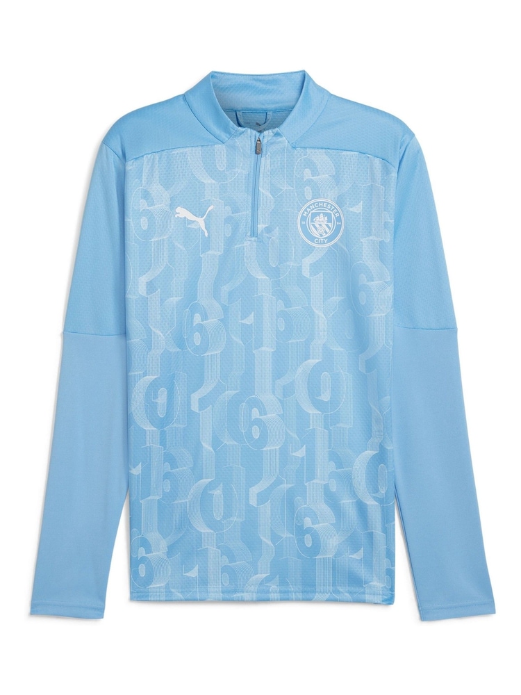 Puma Blue Manchester City Pre Match Quarter Zip Sweatshirt - Image 2 of 3