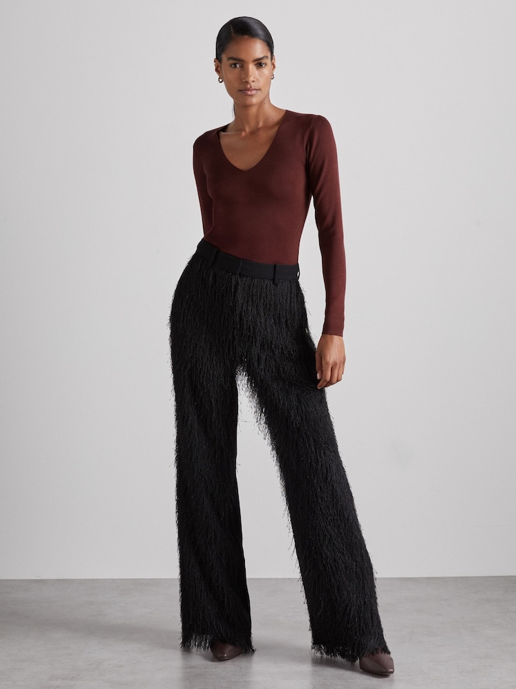 Reiss Oxblood Maeve Atelier Knitted Silk-Blend Top - Image 1 of 8 Reiss Oxblood Maeve Atelier Knitted Silk-Blend Top - Image 1 of 8